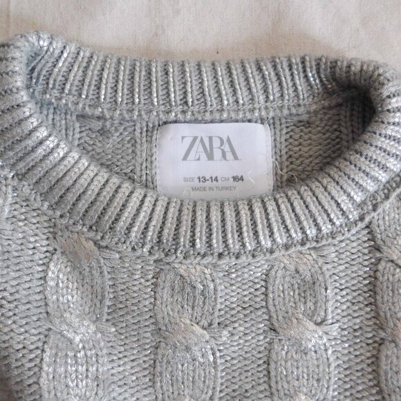NWOT Zara Girls 13-14 Silver Cropped Cableknit Sweater - Picture 6 of 11